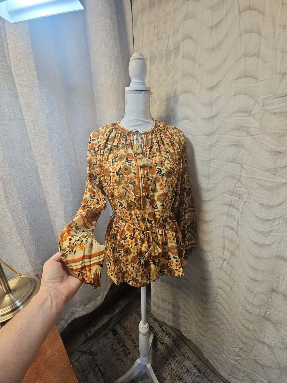 Joie Floral Printed Woven Blouse With Neck And Waist Ties